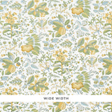 POMEGRANATE BOTANICAL wallpaper in citron colorway, a mid-scale botanical print with yellow and green foliage on a white background, Schumacher Classics collection.