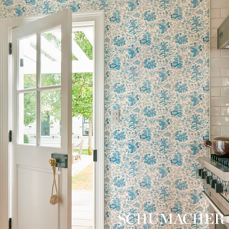 POMEGRANATE BOTANICAL Blue Botanical Wallpaper by Schumacher – 5010443