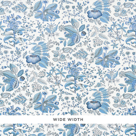 POMEGRANATE BOTANICAL wallpaper in blue, a mid-scale botanical print with lush, multi-directional floral design by Schumacher.