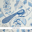 Campagne Bleu & Gris wallpaper with a French-inspired design featuring plumes, blossoms, vines, and peacocks in blue and grey tones.