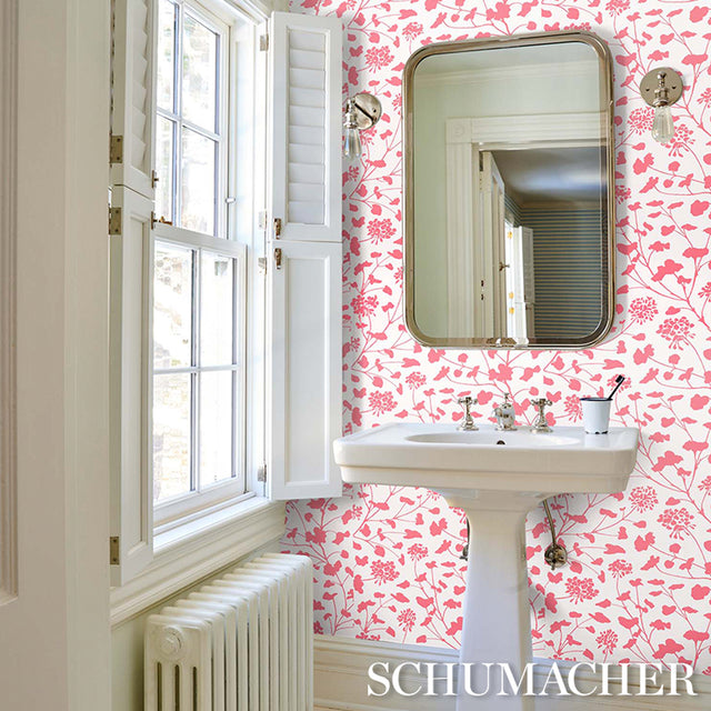 Pennick Coral on Ivory by Schumacher Painterly Floral Wallpaper – Schumacher 5010543