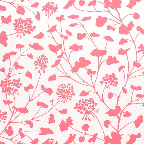 Pennick wallpaper in coral on ivory by Schumacher, featuring a painterly floral silhouette design.