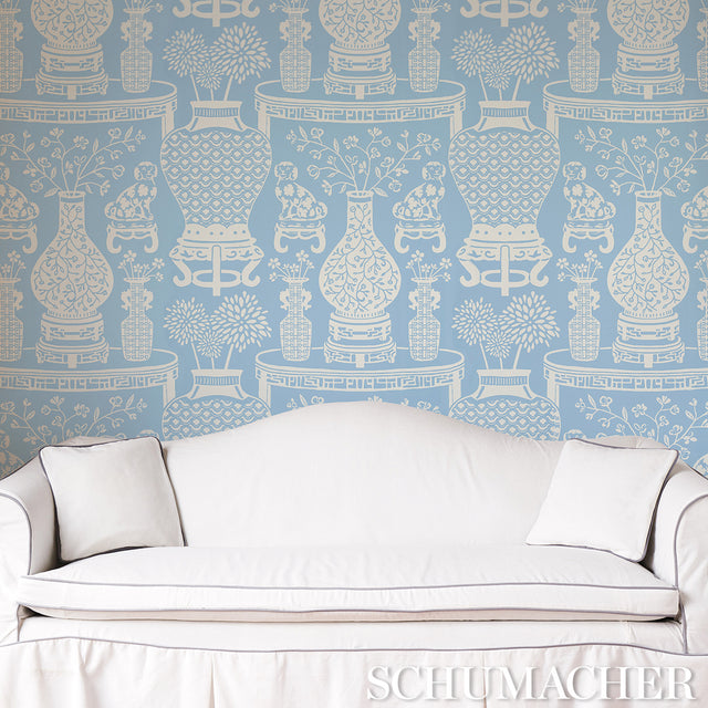 Hellene Sky by Schumacher Patterned Wallpaper – Preppy Chic Collection 5010551