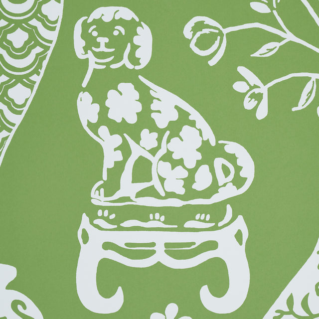 Hellene Green by Schumacher Patterned Vases & Dogs Wallpaper – Preppy Chic Collection 5010552