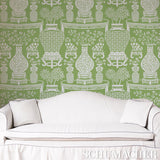Hellene Green by Schumacher Patterned Vases & Dogs Wallpaper – Preppy Chic Collection 5010552