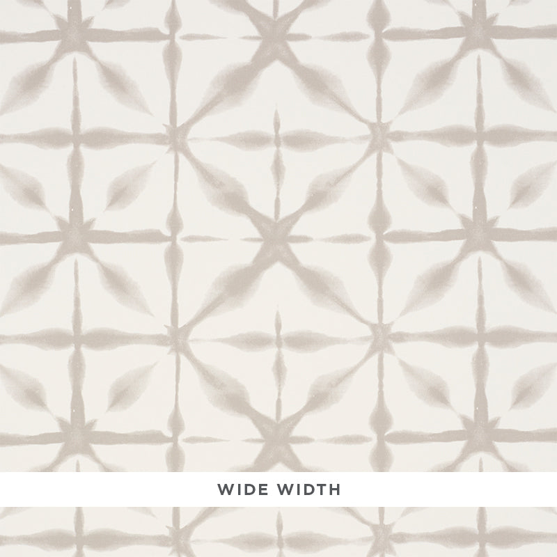 Andromeda Smoke by Schumacher, a wide-width wallpaper with a shibori-inspired geometric pattern in soft neutral tones.