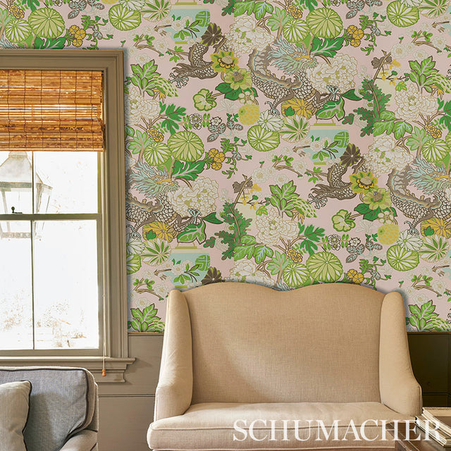Chiang Mai Dragon Blush by Schumacher Chinoiserie Dragon Wallpaper – Schumacher 5010590
