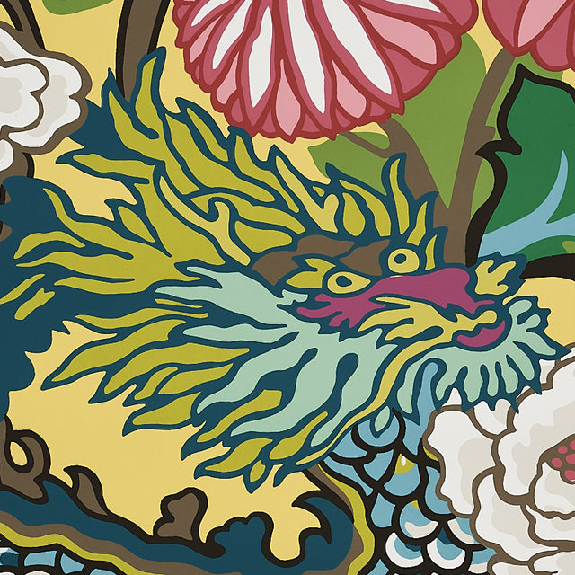 Chiang Mai Dragon Yellow by Schumacher Iconic Chinoiserie Wallpaper – Schumacher 5010591