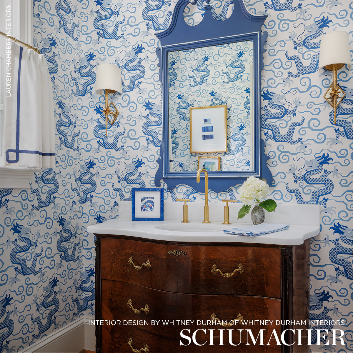 Magical Ming Dragon Porcelain by Schumacher Johnson Hartig Designer Wallpaper – Schumacher 5010600
