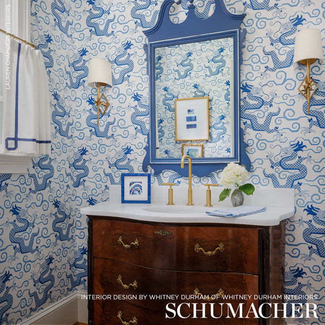 Magical Ming Dragon Porcelain by Schumacher Johnson Hartig Designer Wallpaper – Schumacher 5010600