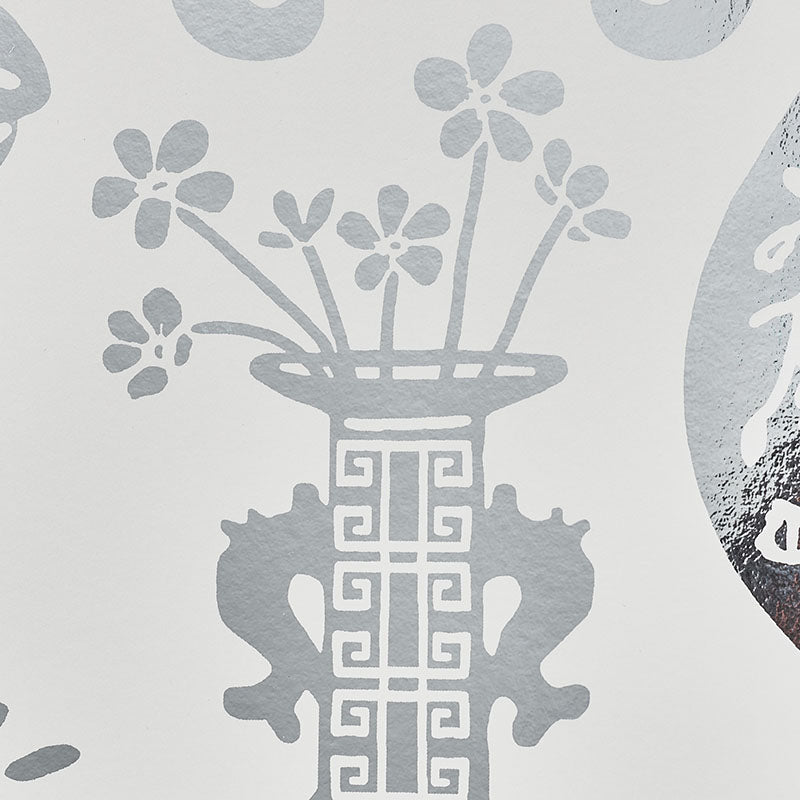 HELLENE MYLAR Silver Chinoiserie Wallpaper by Schumacher – 5010610