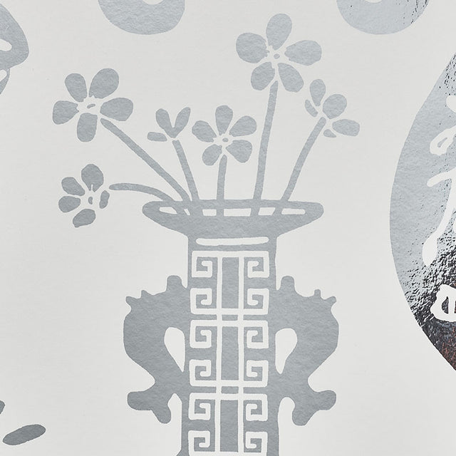 HELLENE MYLAR Silver Chinoiserie Wallpaper by Schumacher – 5010610