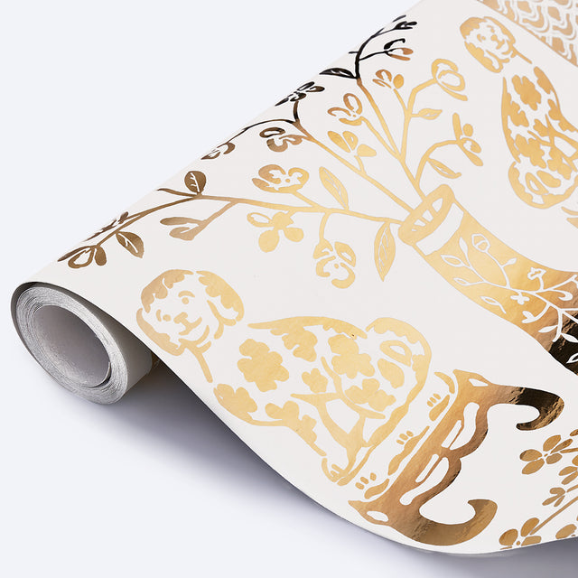 Hellene Mylar Gold by Schumacher Moon River Collection Patterned Metallic Wallpaper – Schumacher 5010611