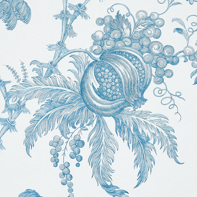 San Cristobal Toile Peacock by Schumacher Blue Botanical Wallpaper – Schumacher 5010620