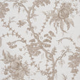 San Cristobal Toile wallpaper in cocoa by Schumacher, featuring intricate 18th-century inspired botanical and pomegranate illustrations.
