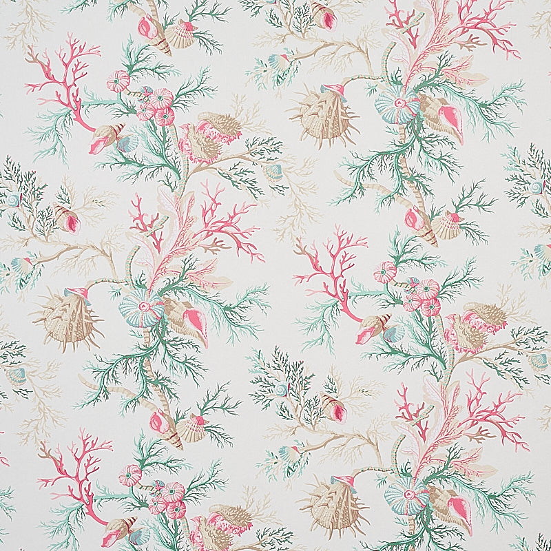 Del Tesoro wallpaper in pink and aqua featuring spiky sea creatures and coral, Schumacher 5010651