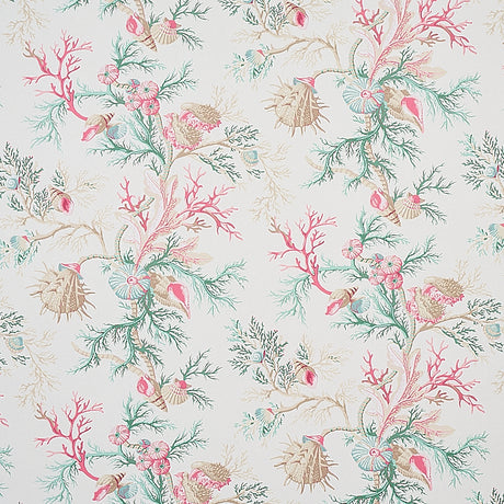 Del Tesoro wallpaper in pink and aqua featuring spiky sea creatures and coral, Schumacher 5010651