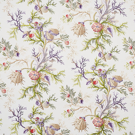 Del Tesoro wallpaper in purple and coral featuring sea creatures and coral illustrations, Schumacher 5010652