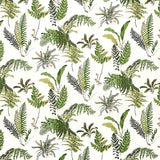 LES FOUGERES wallpaper by Schumacher featuring a classic botanical fern pattern in green and document colorway.