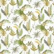 LES FOUGERES Spring botanical wallpaper by Schumacher featuring leafy green ferns on a white background.