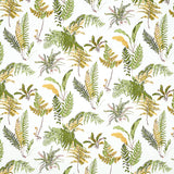 LES FOUGERES Spring botanical wallpaper by Schumacher featuring leafy green ferns on a white background.