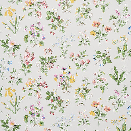 Floreana Berry by Schumacher - English wildflowers wallpaper in a colorful, vintage-inspired floral pattern.