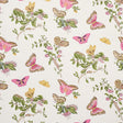 Baudin Butterfly wallpaper in blush pink and green, featuring butterflies and caterpillars on branches, inspired by 17th-century naturalist illustrations.