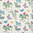 Baudin Butterfly wallpaper in turquoise with colorful butterflies and botanical illustrations on a light background.