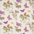 Baudin Butterfly wallpaper by Schumacher featuring colorful butterflies and caterpillars on a light background