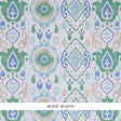 ELIZIA IKAT wallpaper in green and blue, wide-width uncoated nonwoven wallcovering with an ikat-inspired pattern by Schumacher.
