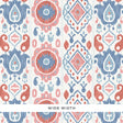 ELIZIA IKAT wallpaper in Rose & Indigo by Schumacher, a wide-width wallcovering with a delicate ikat pattern in muted pink and blue tones.