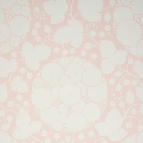 Marianne Blush by Schumacher - Large scale pop-art floral wallpaper in soft blush pink and white, styled in bedroom and nursery settings.