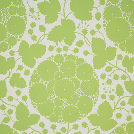 Marianne Leaf by Schumacher - Pop Art floral wallpaper in green and white, modern dandelion-inspired design