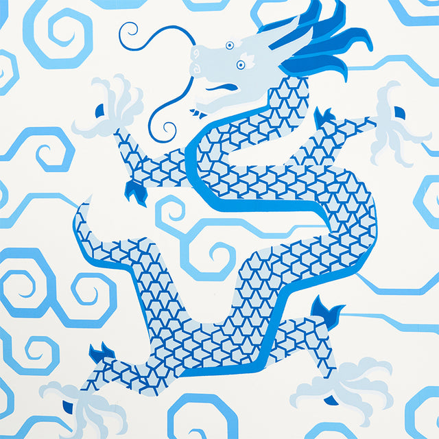 BIXI Porcelain by Schumacher Fire Breather Collection Blue Dragon Wallpaper – Schumacher 5010730