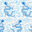 BIXI Porcelain wallpaper featuring blue dragons and swirling clouds on a white background, from Schumacher's Fire Breather collection.