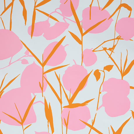 JOAN Pink large-scale floral wallpaper by Schumacher, featuring stylized blooms in a retro-inspired design.