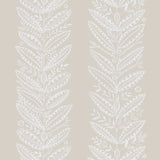 ELAND wallpaper in Natural from the SCANDINAVIAN MODERN collection by Schumacher, featuring a stylized botanical pattern in white on a beige background.