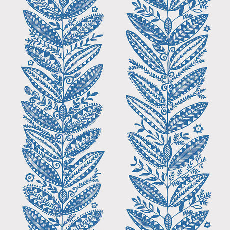 ELAND wallpaper in blue from the SCANDINAVIAN MODERN collection by Schumacher, featuring a bold botanical leaf pattern.