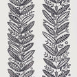 ELAND wallpaper in black by Schumacher, featuring a Scandinavian modern botanical pattern with stylized leaves and intricate details.