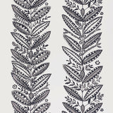 ELAND wallpaper in black by Schumacher, featuring a Scandinavian modern botanical pattern with stylized leaves and intricate details.