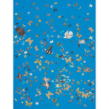 Queen's Flight Panel Set wallpaper in royal blue with a vibrant pattern of birds and butterflies by Peg Norriss for Schumacher.