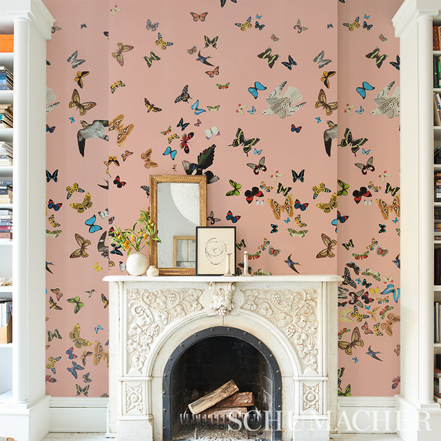 Queen's Flight Panel Set Pink by Peg Norriss Birds & Butterflies Wallpaper – Schumacher 5010864
