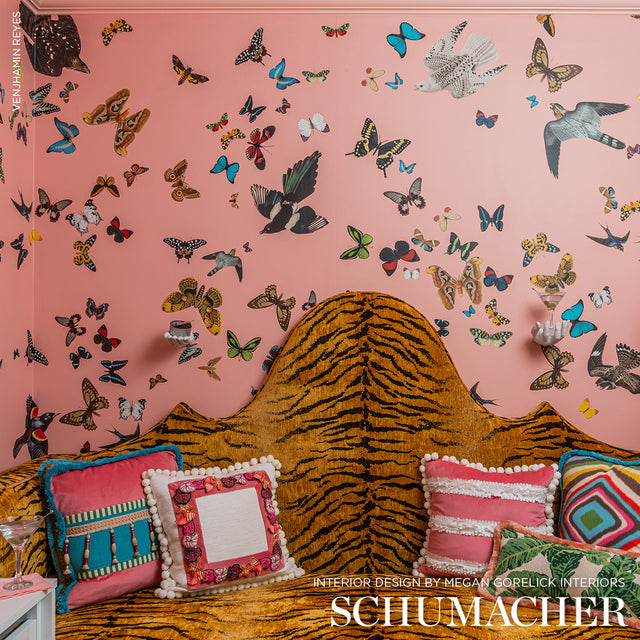 Queen's Flight Panel Set Pink by Peg Norriss Birds & Butterflies Wallpaper – Schumacher 5010864