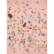 Queen's Flight Panel Set wallpaper in pink with a collage of colorful birds and butterflies by Peg Norriss for Schumacher