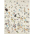 Queen's Flight Panel Set wallpaper by Peg Norriss for Schumacher, featuring a sand background with colorful birds and butterflies in flight.