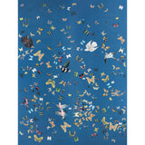 Queen's Flight Panel Set wallpaper in navy by Peg Norriss for Schumacher, featuring birds and butterflies on a blue background.