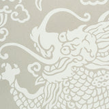 Ruan Dragon Damask Warm Silver by Schumacher Art Deco Chinoiserie Wallpaper – Schumacher 5010880