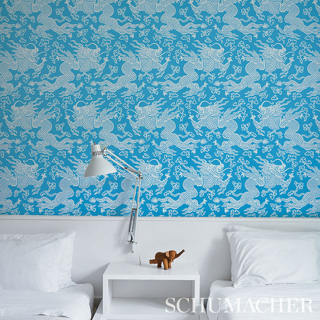 Ruan Dragon Damask Warm Silver by Schumacher Art Deco Chinoiserie Wallpaper – Schumacher 5010880