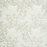 Ruan Dragon Damask wallpaper in warm silver with Art Deco chinoiserie dragon motif by Schumacher