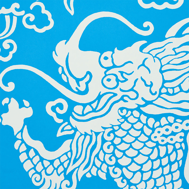 Ruan Dragon Damask Blue by Schumacher Art Deco Chinoiserie Wallpaper – Schumacher 5010881